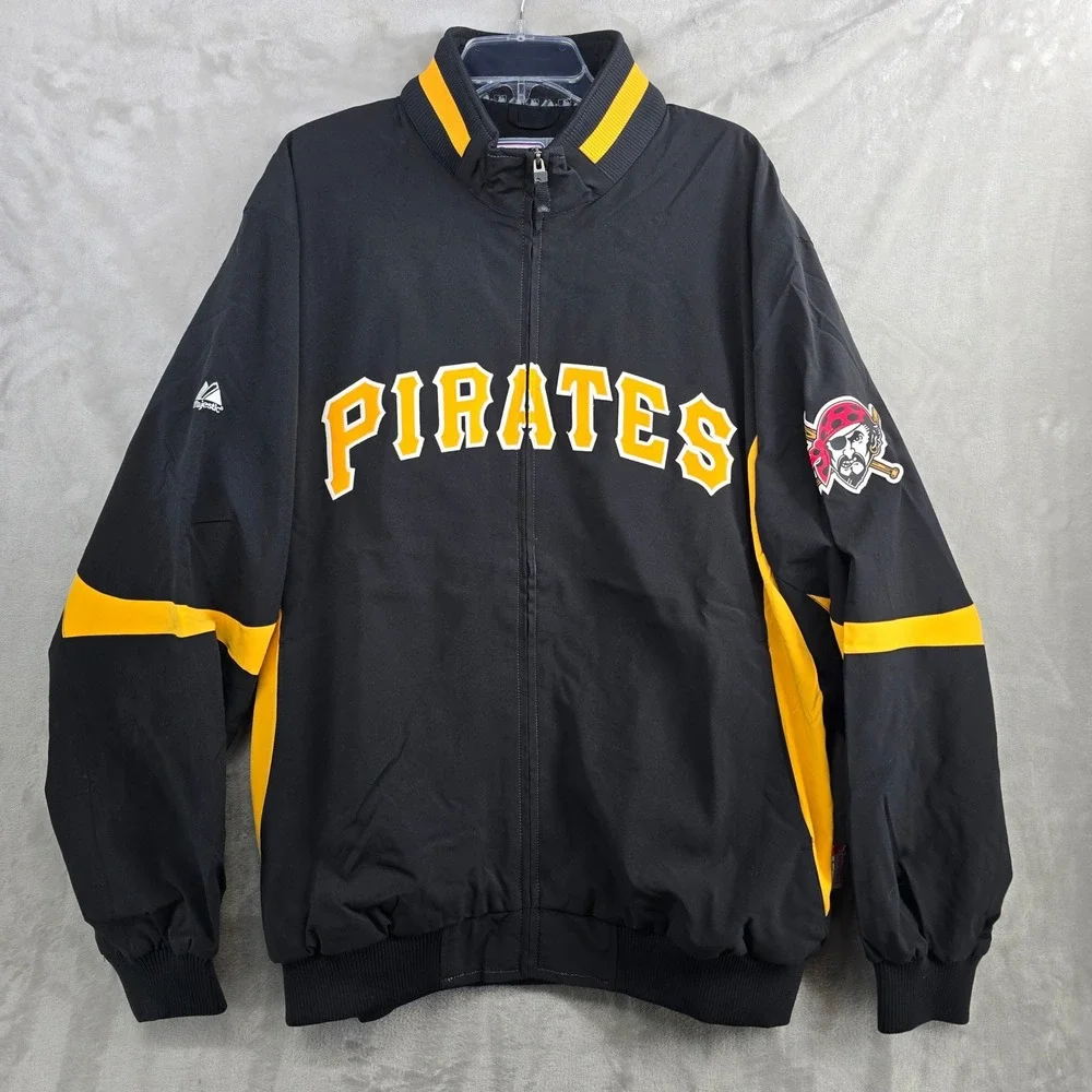 Majestic Pittsburgh Pirates MLB Baseball Jacket Therma‎ Base Mens 2XL Black Gold